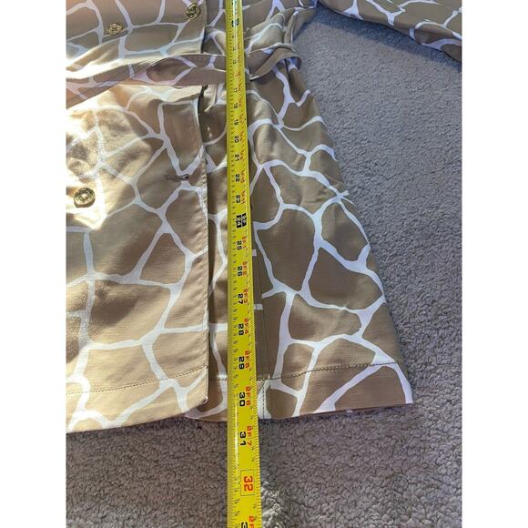 Michael Kors Double Breasted Trench Coat Tan White Mid Length Safari Animal Med - Picture 7 of 16